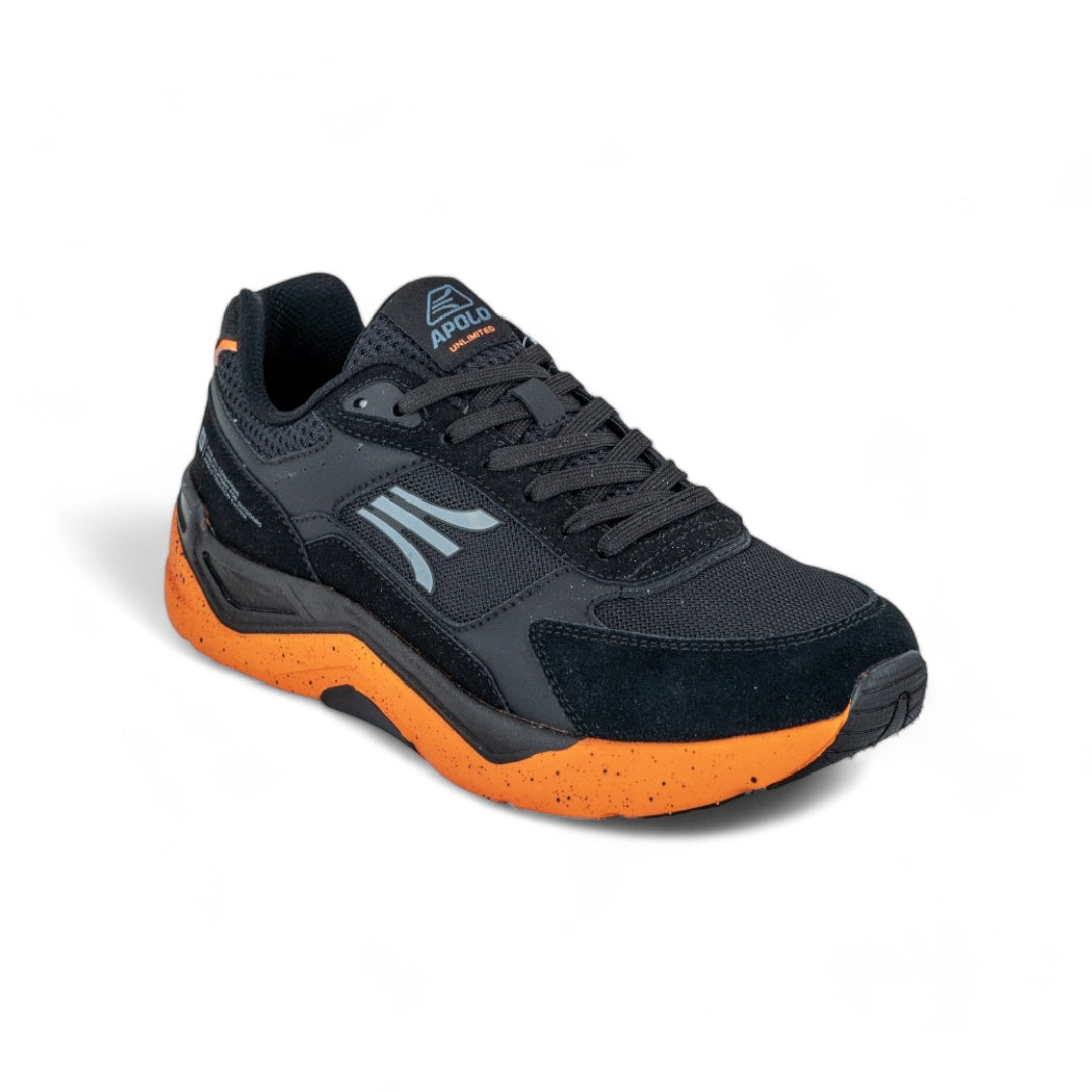 Tenis Negros Hombre - Diseño Deportivo - Suela Naranja