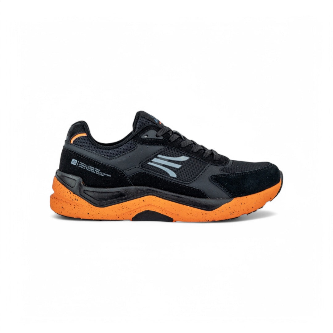 Tenis Negros Hombre - Diseño Deportivo - Suela Naranja