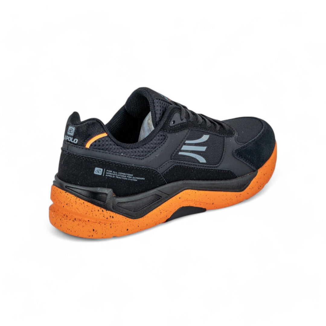 Tenis Negros Hombre - Diseño Deportivo - Suela Naranja