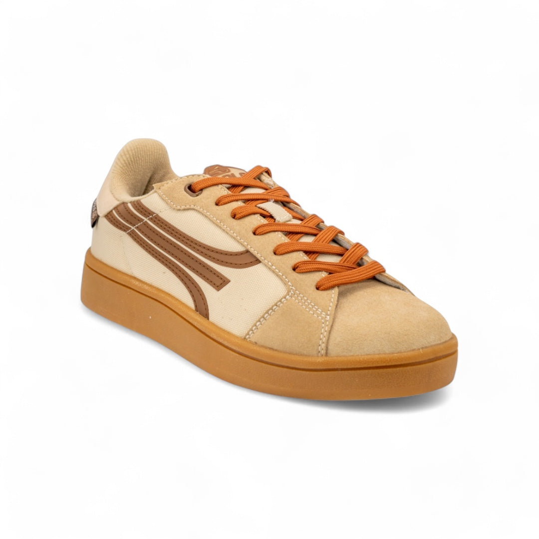 Tenis Clásicos Hombre - Beige con Marrón - Suela de Goma