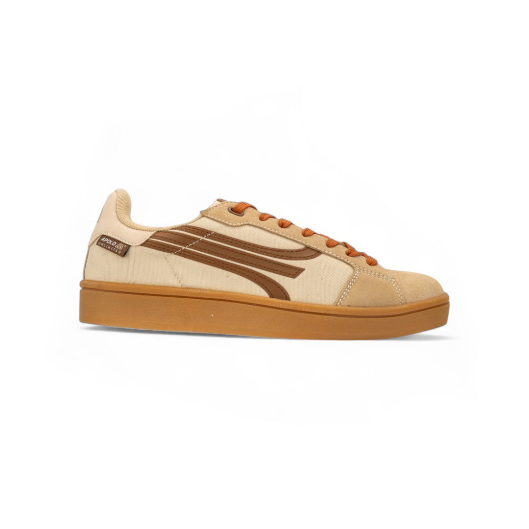 Tenis Clásicos Hombre - Beige con Marrón - Suela de Goma