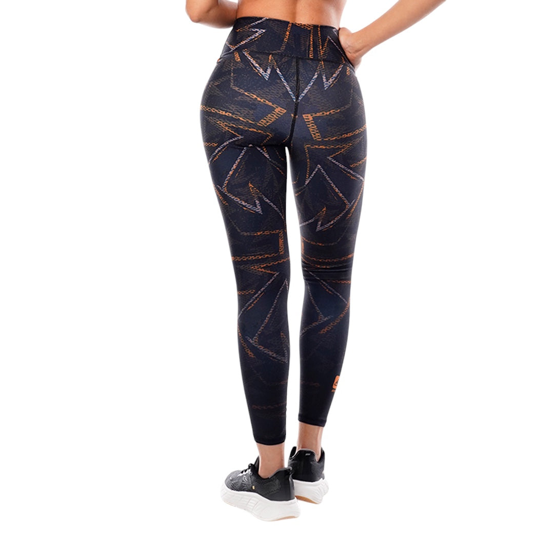 Leggings Deportivos Mujer Apolo - Estampado Negro Naranja