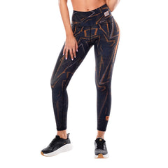 Leggings Deportivos Mujer Apolo - Estampado Negro Naranja