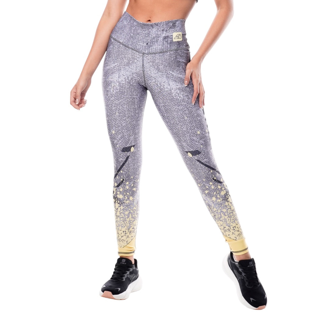 Leggings Deportivos Mujer Apolo - Estampado  Gris Amarillo