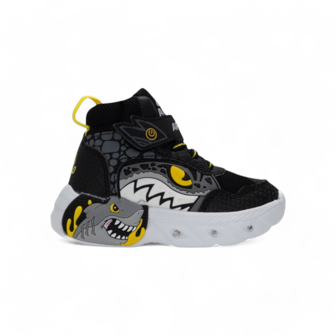 Tenis con Luces Junior Tiburón Negro Amarillo